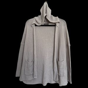 Wooden Ships Grey Knit Hooded Cardigan Sweater Size S/M Breathable Beachy Airy